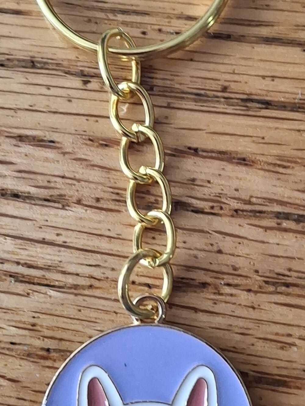 Gold Chain Keychain with Lavender Enamel C ute Frenchie Bull Dog Charm